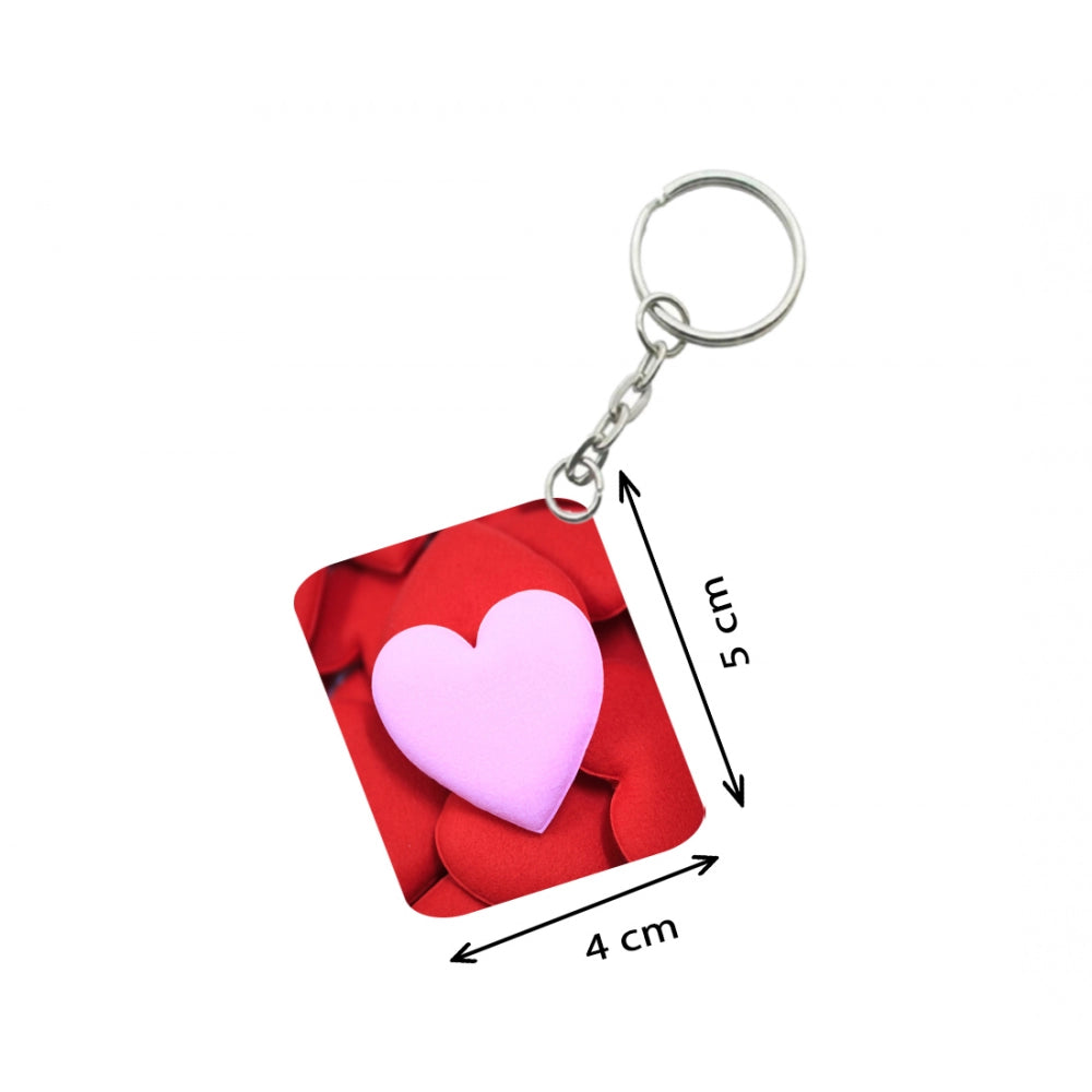 Generic Pack Of 3_ Pink Heart One Side Printed Rectangle Designer Keychain (Pink)