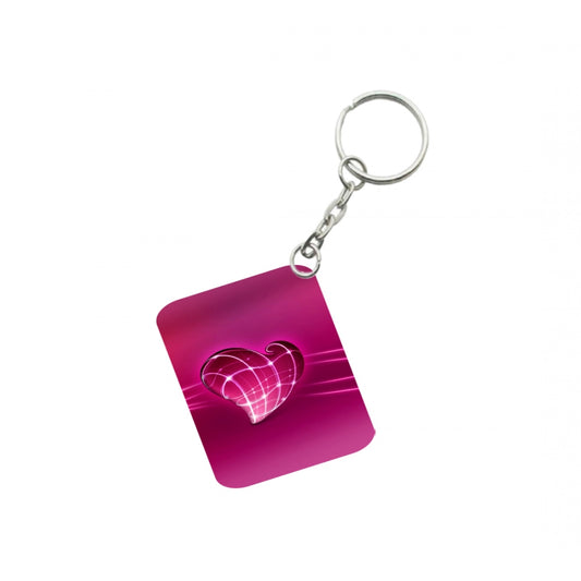 Generic Pack Of 3_ Pink Heart One Side Printed Rectangle Designer Keychain (Pink)