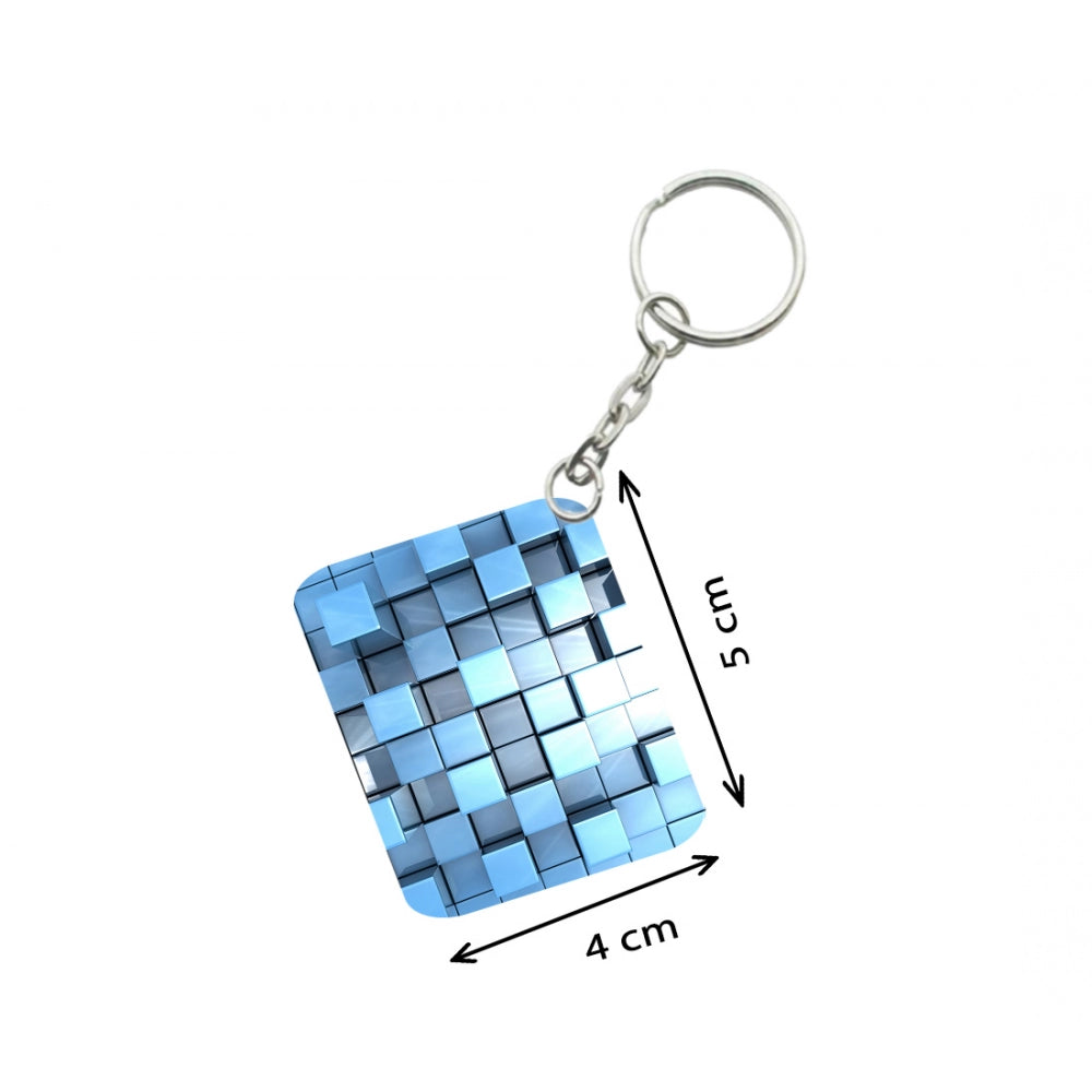 Generic Pack Of 3_ Blue Cubes One Side Printed Rectangle Designer Keychain (Blue)