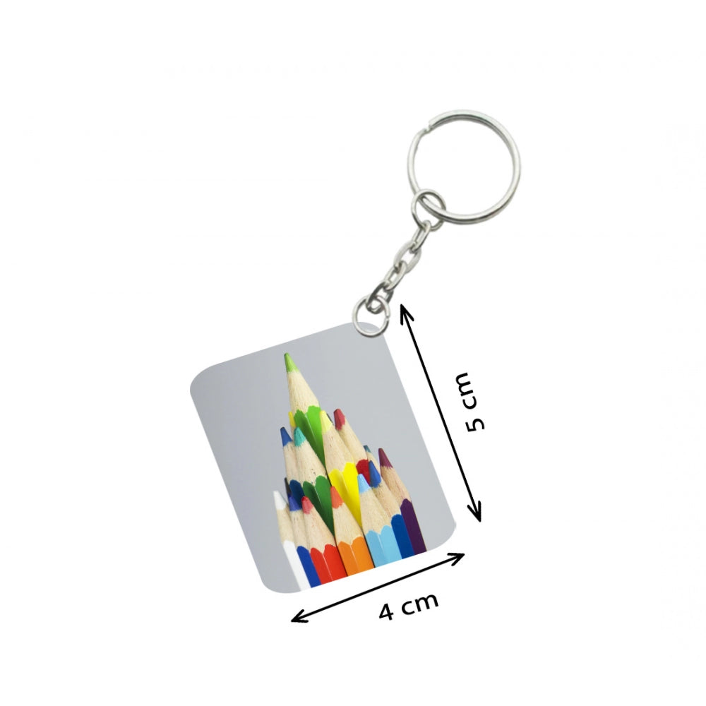 Generic Pack Of 3_ Pencil One Side Printed Rectangle Designer Keychain (Multi Color)