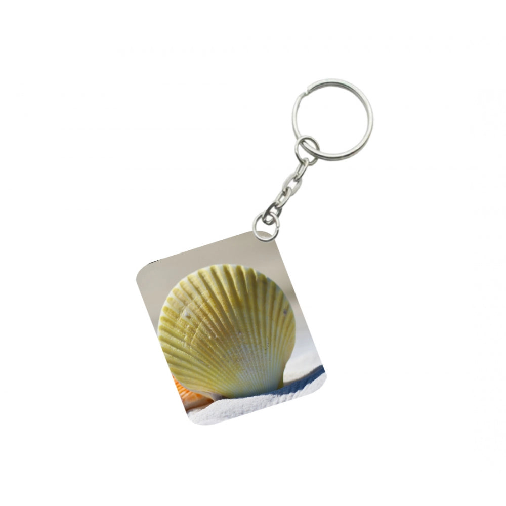 Generic Pack Of 3_ Shells Sand One Side Printed Rectangle Designer Keychain (Yellow)