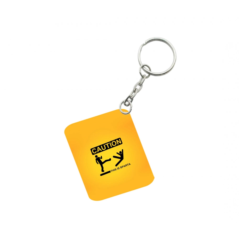 Generic Pack Of 3_ Caution One Side Printed Rectangle Designer Keychain (Orange)