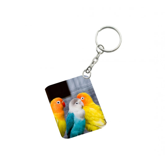 Generic Pack Of 3_ Three Parrot One Side Printed Rectangle Designer Keychain (Multi Color)