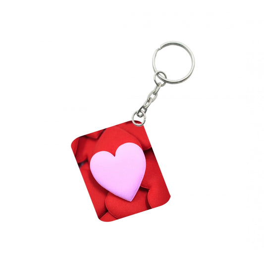 Generic Pack Of 3_ Pink Heart One Side Printed Rectangle Designer Keychain (Pink)