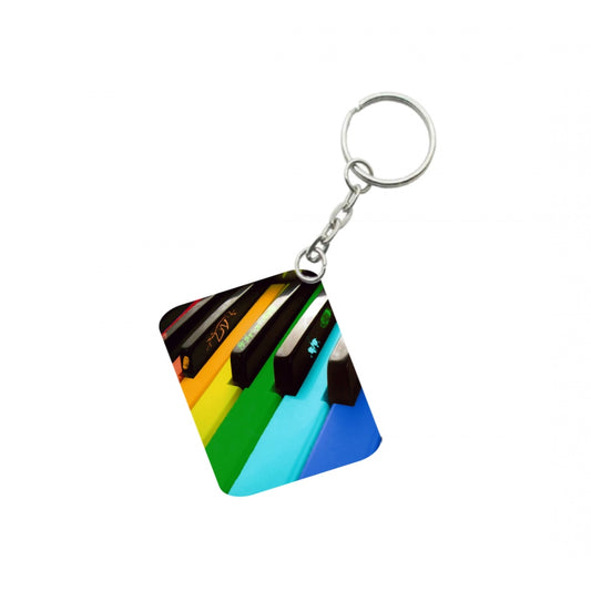 Generic Pack Of 3_ Rainbow Piano Keys One Side Printed Rectangle Designer Keychain (Rainbow Color)