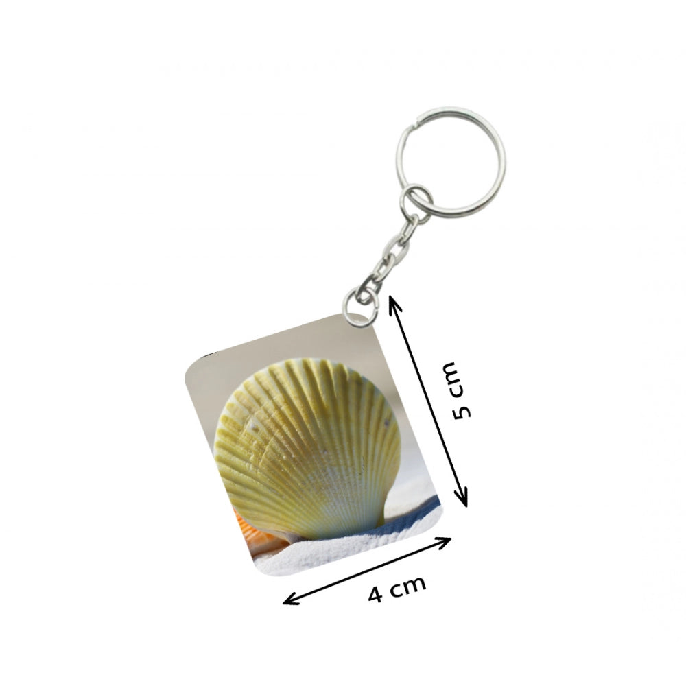 Generic Pack Of 3_ Shells Sand One Side Printed Rectangle Designer Keychain (Yellow)