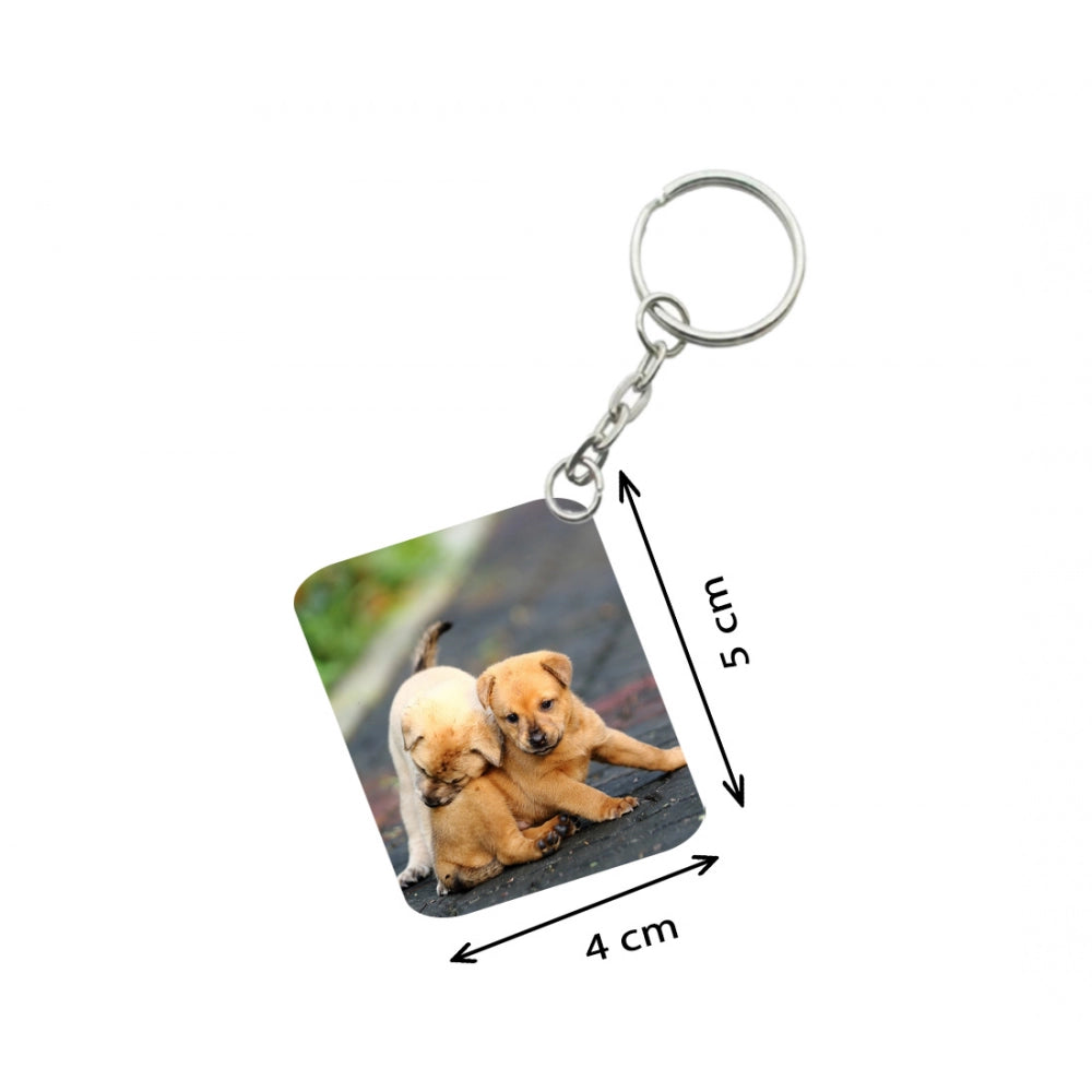 Generic Pack Of 3_ Dogs Love One Side Printed Rectangle Designer Keychain (Brown)