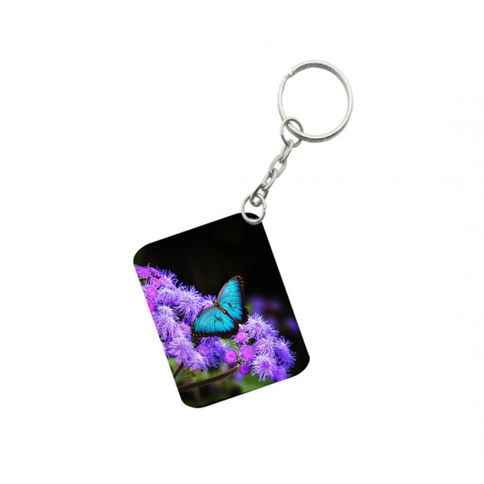 Generic Pack Of 3_ Light Blue Butterfly One Side Printed Rectangle Designer Keychain (Light Blue)