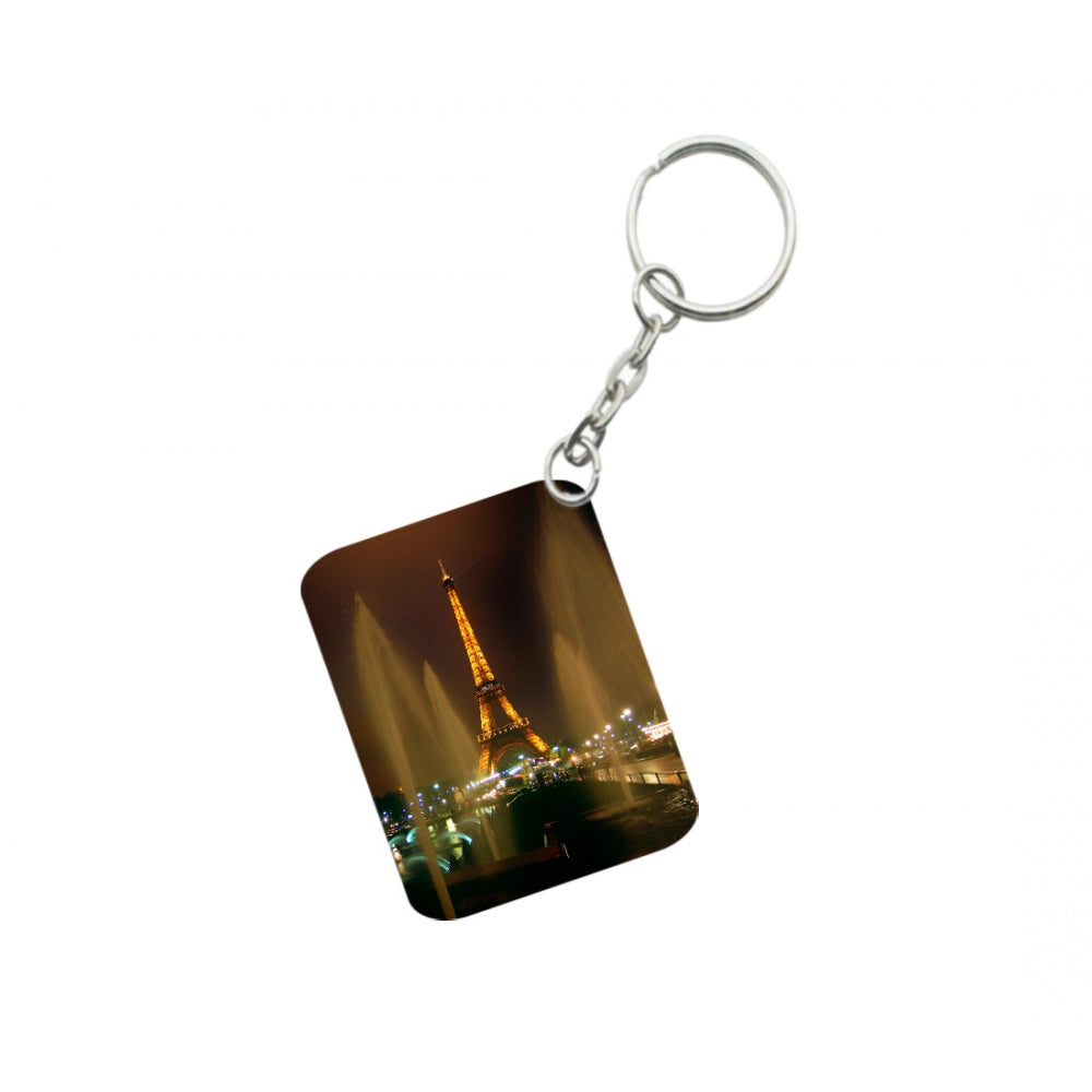 Generic Pack Of 3_ Eiffel Tower One Side Printed Rectangle Designer Keychain (Golden)