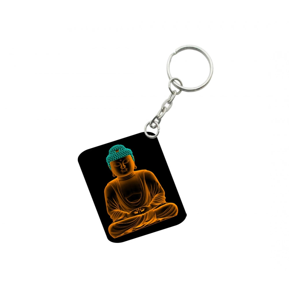 Generic Pack Of 3_ Golden Buddha One Side Printed Rectangle Designer Keychain (Golden)