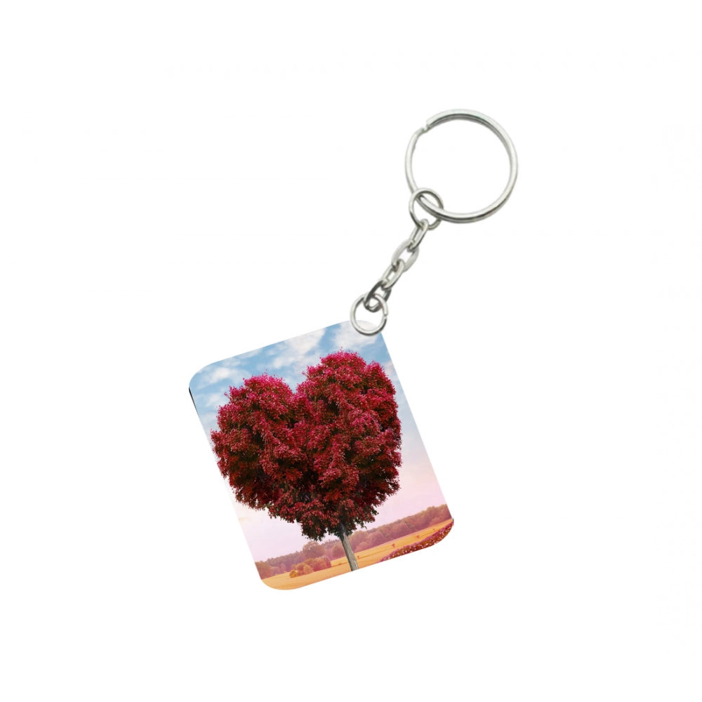 Generic Pack Of 3_ Red Tree Heart One Side Printed Rectangle Designer Keychain (Red)