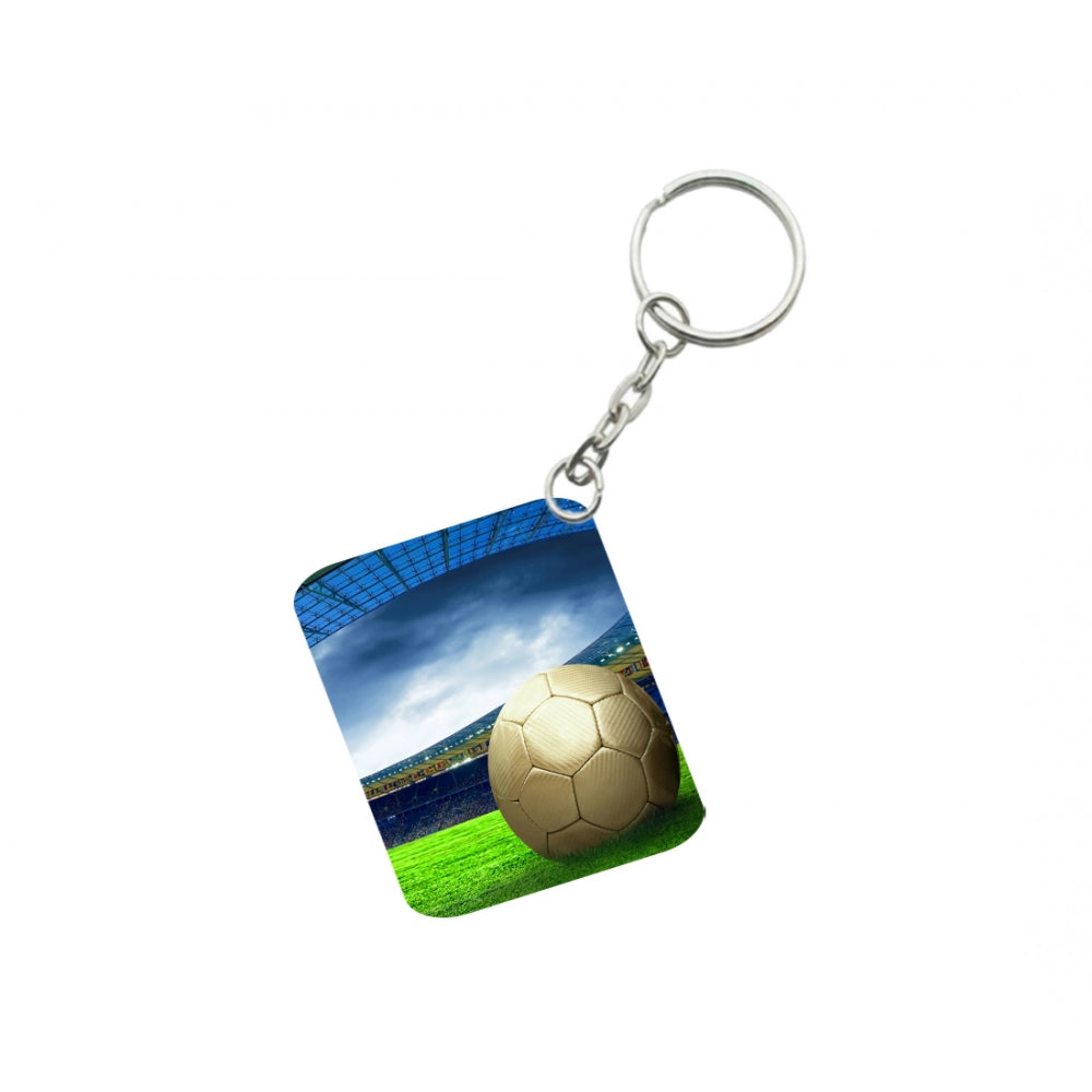 Generic Pack Of 3_ Football One Side Printed Rectangle Designer Keychain (Multi Color)