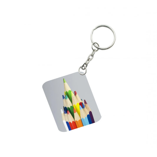 Generic Pack Of 3_ Pencil One Side Printed Rectangle Designer Keychain (Multi Color)