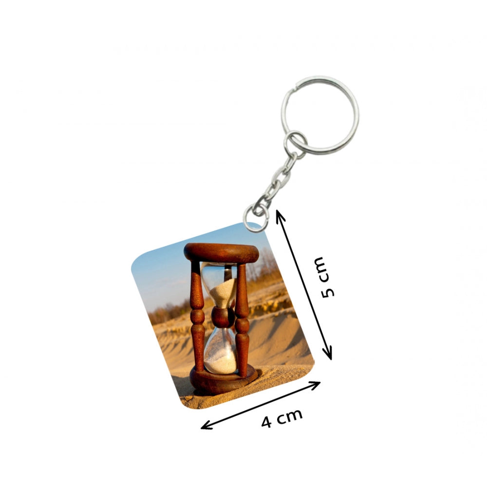 Generic Pack Of 3_ Hourglass In Desert One Side Printed Rectangle Designer Keychain (Brown)