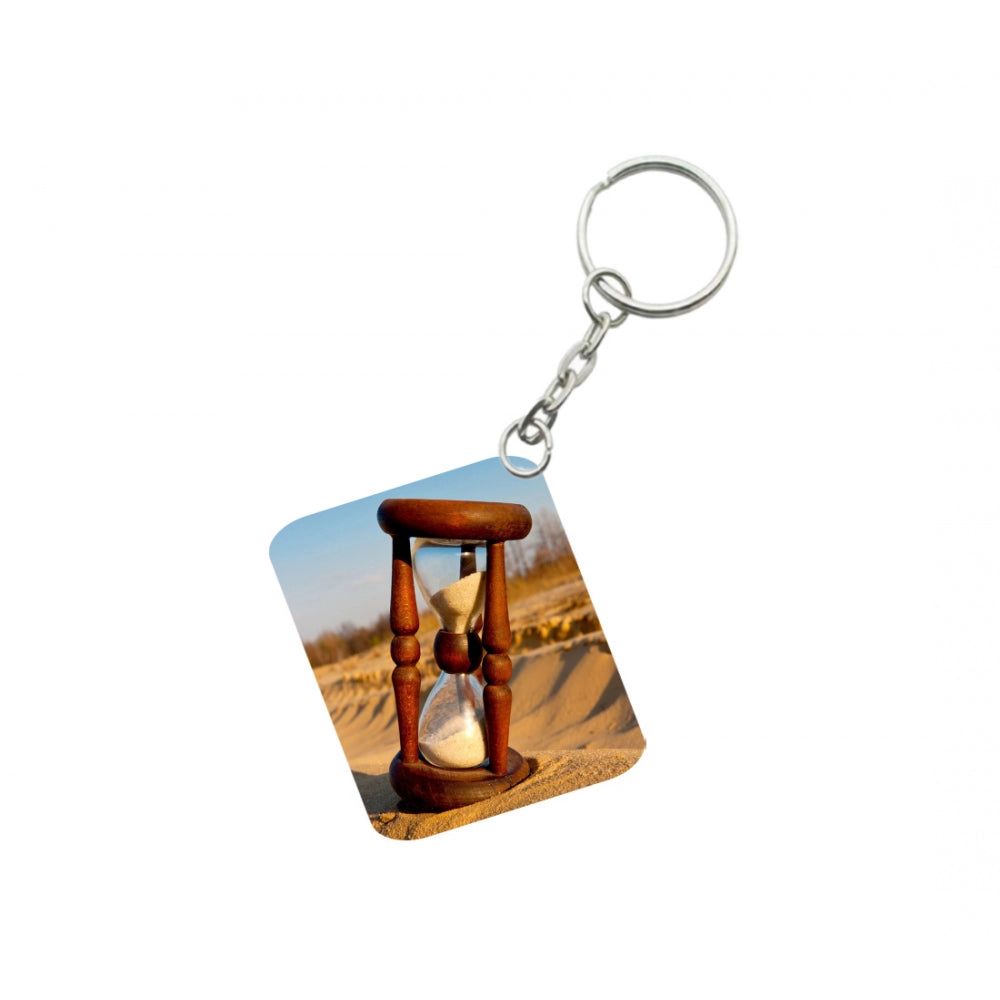 Generic Pack Of 3_ Hourglass In Desert One Side Printed Rectangle Designer Keychain (Brown)