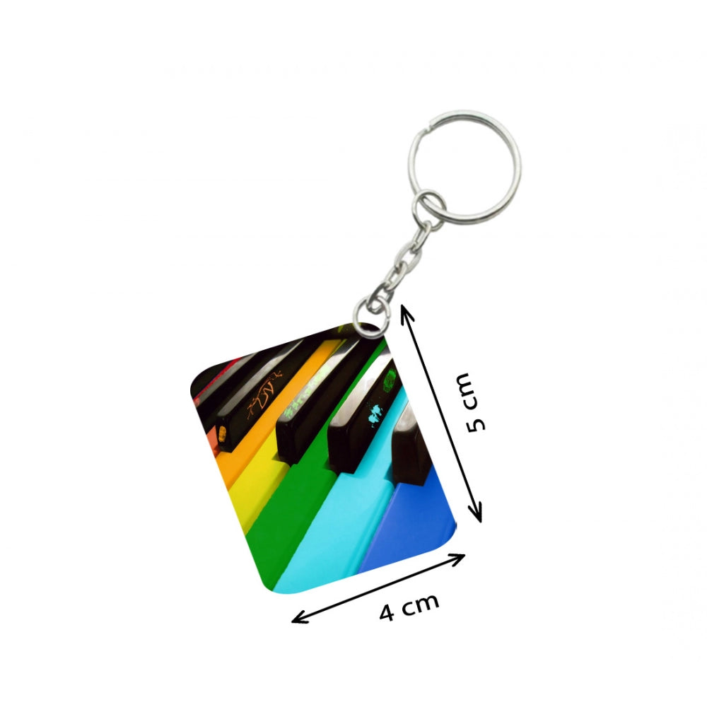 Generic Pack Of 3_ Rainbow Piano Keys One Side Printed Rectangle Designer Keychain (Rainbow Color)