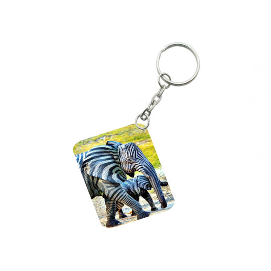 Generic Pack Of 3_ Zebra Elephant One Side Printed Rectangle Designer Keychain (Black and White)