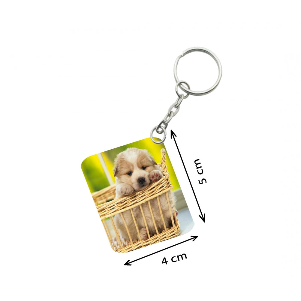 Generic Pack Of 3_ Basket Dog One Side Printed Rectangle Designer Keychain (Brown)