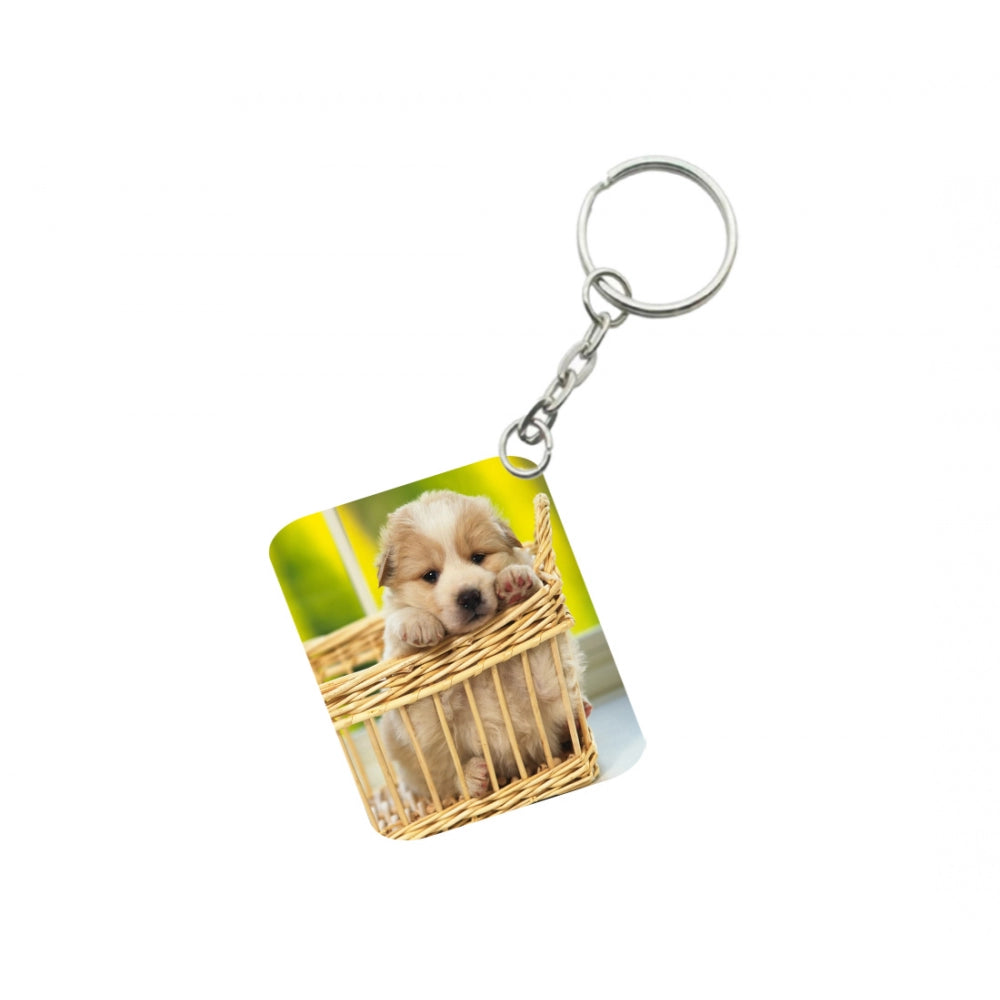 Generic Pack Of 3_ Basket Dog One Side Printed Rectangle Designer Keychain (Brown)