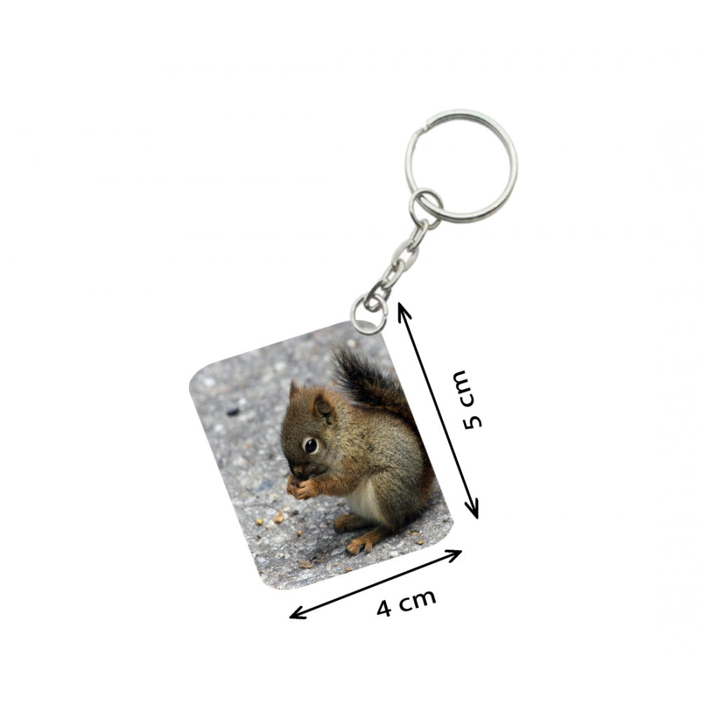 Generic Pack Of 3_ Squirrel One Side Printed Rectangle Designer Keychain (Brown)