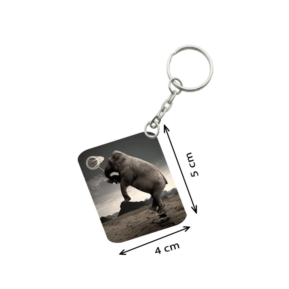 Generic Pack Of 3_ Elephant Clip Art One Side Printed Rectangle Designer Keychain (Black)