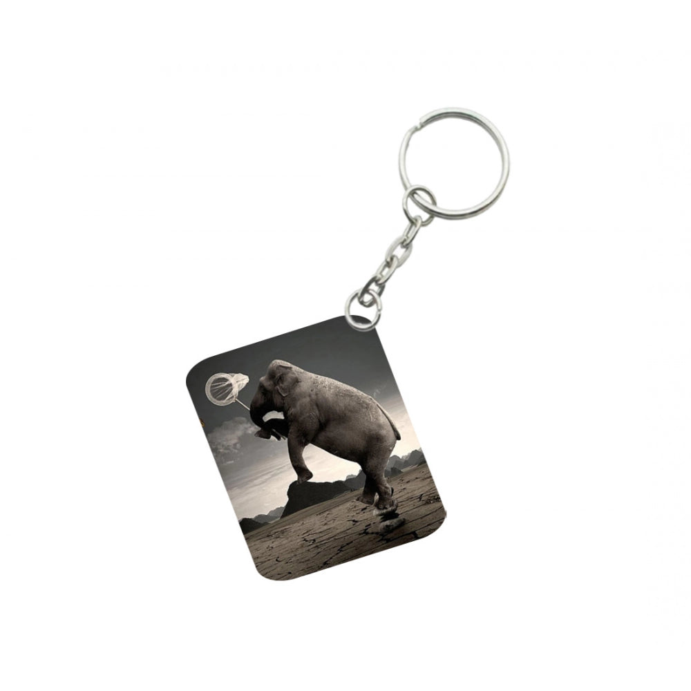 Generic Pack Of 3_ Elephant Clip Art One Side Printed Rectangle Designer Keychain (Black)