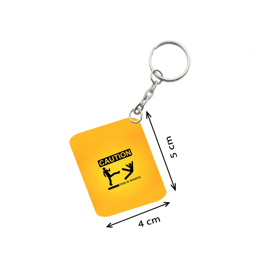 Generic Pack Of 3_ Caution One Side Printed Rectangle Designer Keychain (Orange)