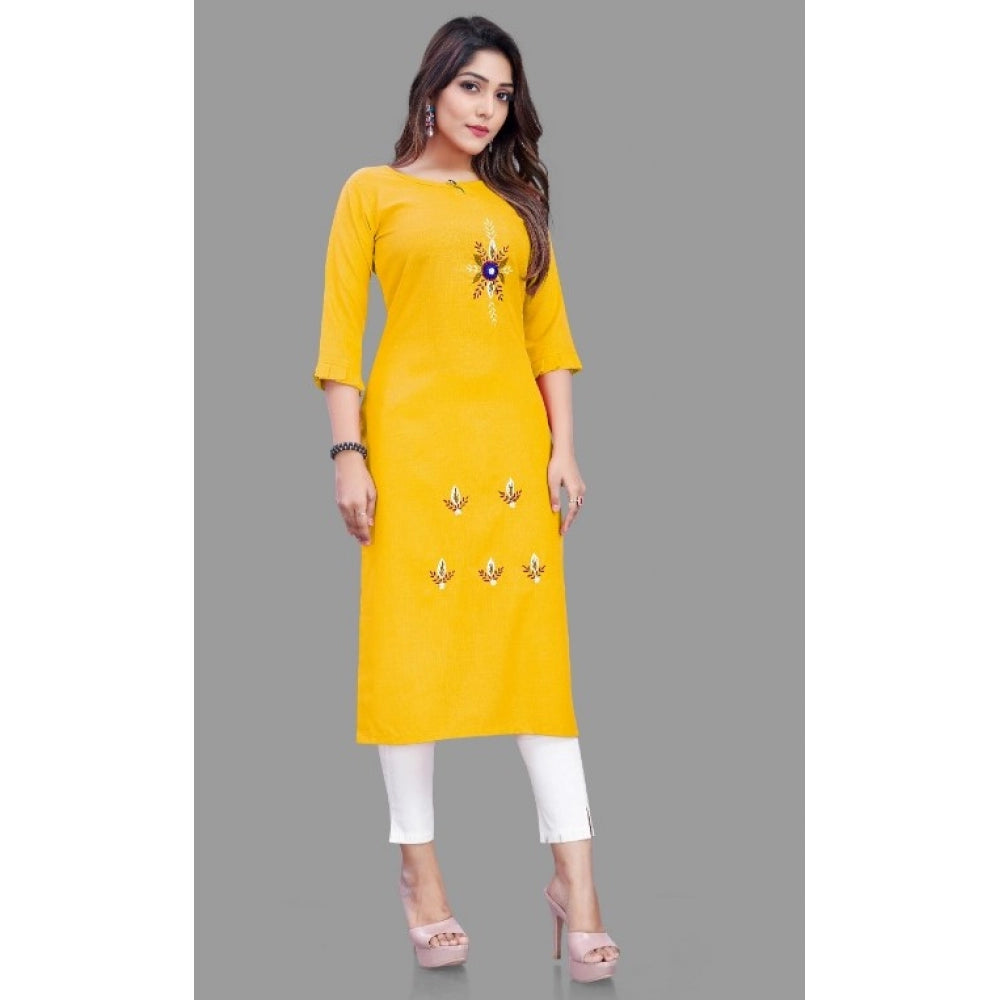 Generic Women's Cotton Slub Straight Kurti (Yellow)