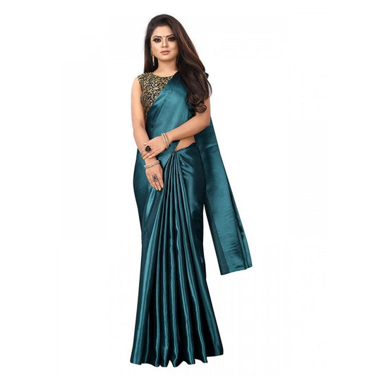 Shopper Beast Women's Satin Saree With Blouse (Rama, 5-6mtrs)