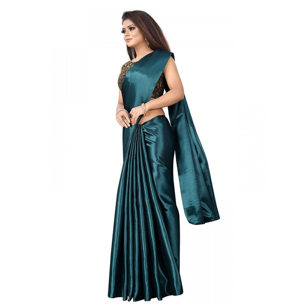 Shopper Beast Women's Satin Saree With Blouse (Rama, 5-6mtrs)