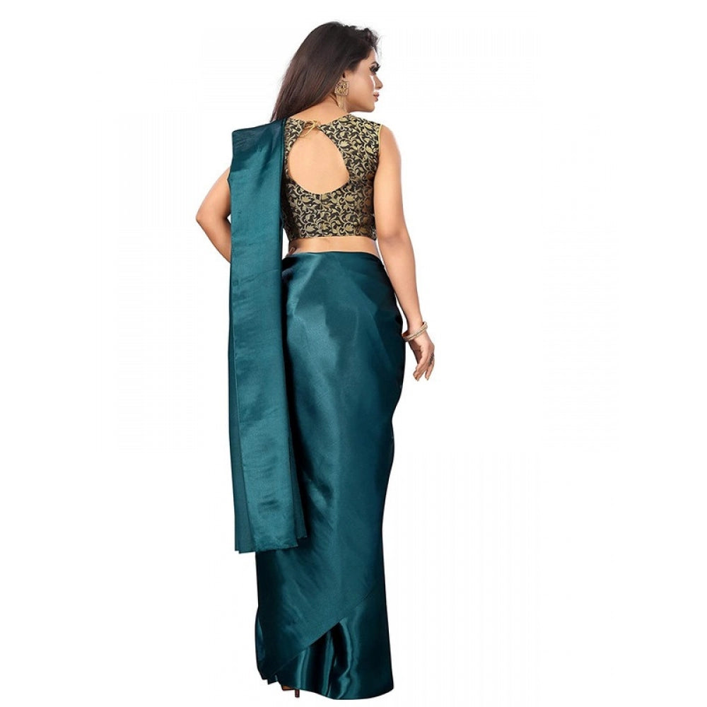 Shopper Beast Women's Satin Saree With Blouse (Rama, 5-6mtrs)