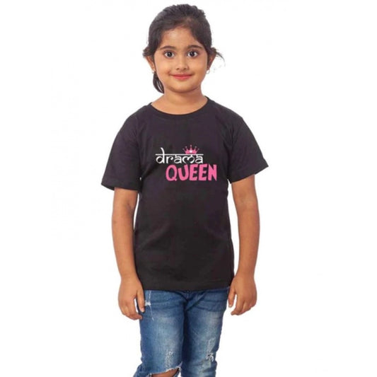 Generic Girls Cotton Drama Queen Half Sleeve TShirt (Black)