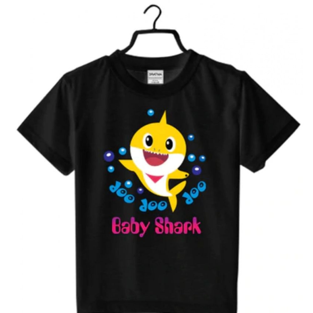 Generic Girls Cotton Baby Shark Half Sleeve TShirt (Black)