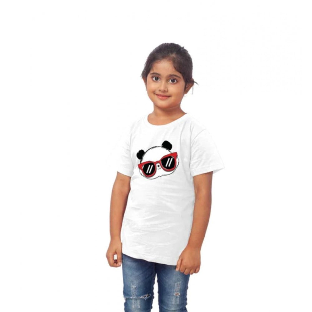 Generic Girls Cotton Panda Glass Half Sleeve TShirt (White)