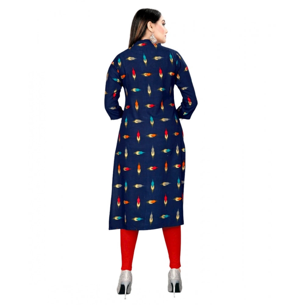 Generic Women's Rayon Foil Printed Straight Kurti (Navy Blue)