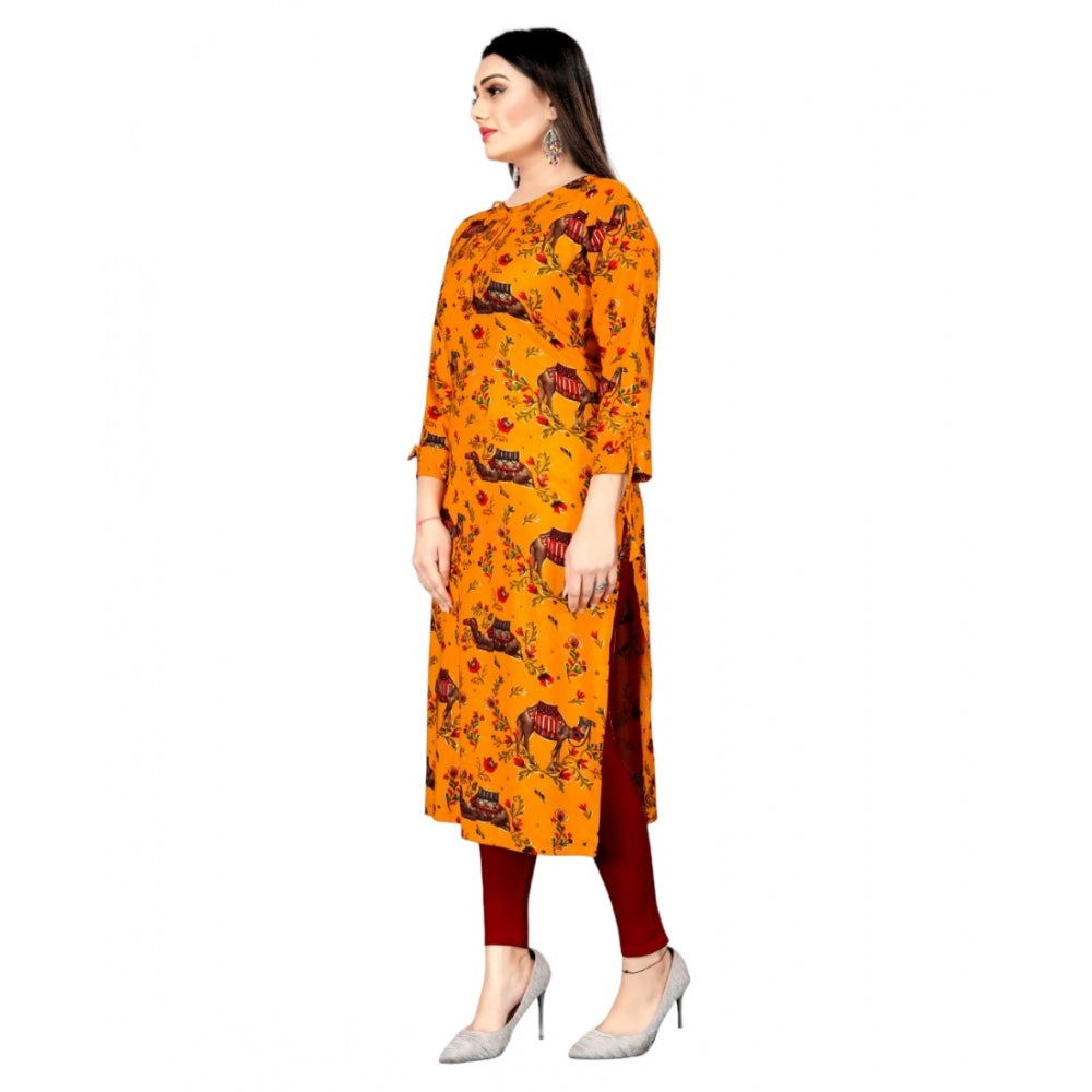 Generic Women's Rayon Foil Printed Straight Kurti (MustardYellow)