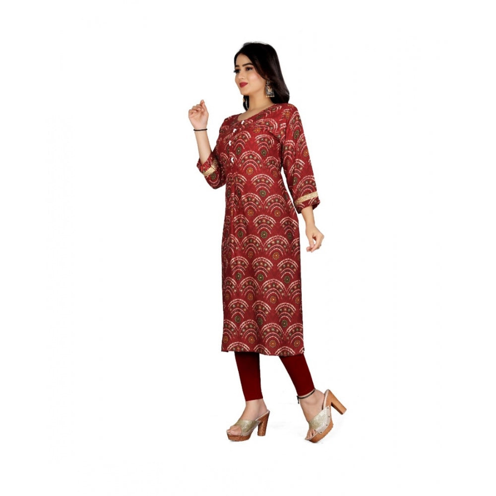 Generic Women's Rayon Foil Printed Straight Kurti (Maroon)