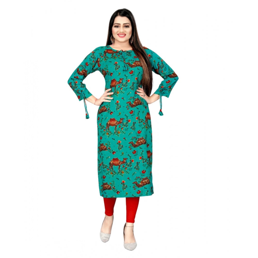 Generic Women's Rayon Foil Printed Straight Kurti (SeaGreen)