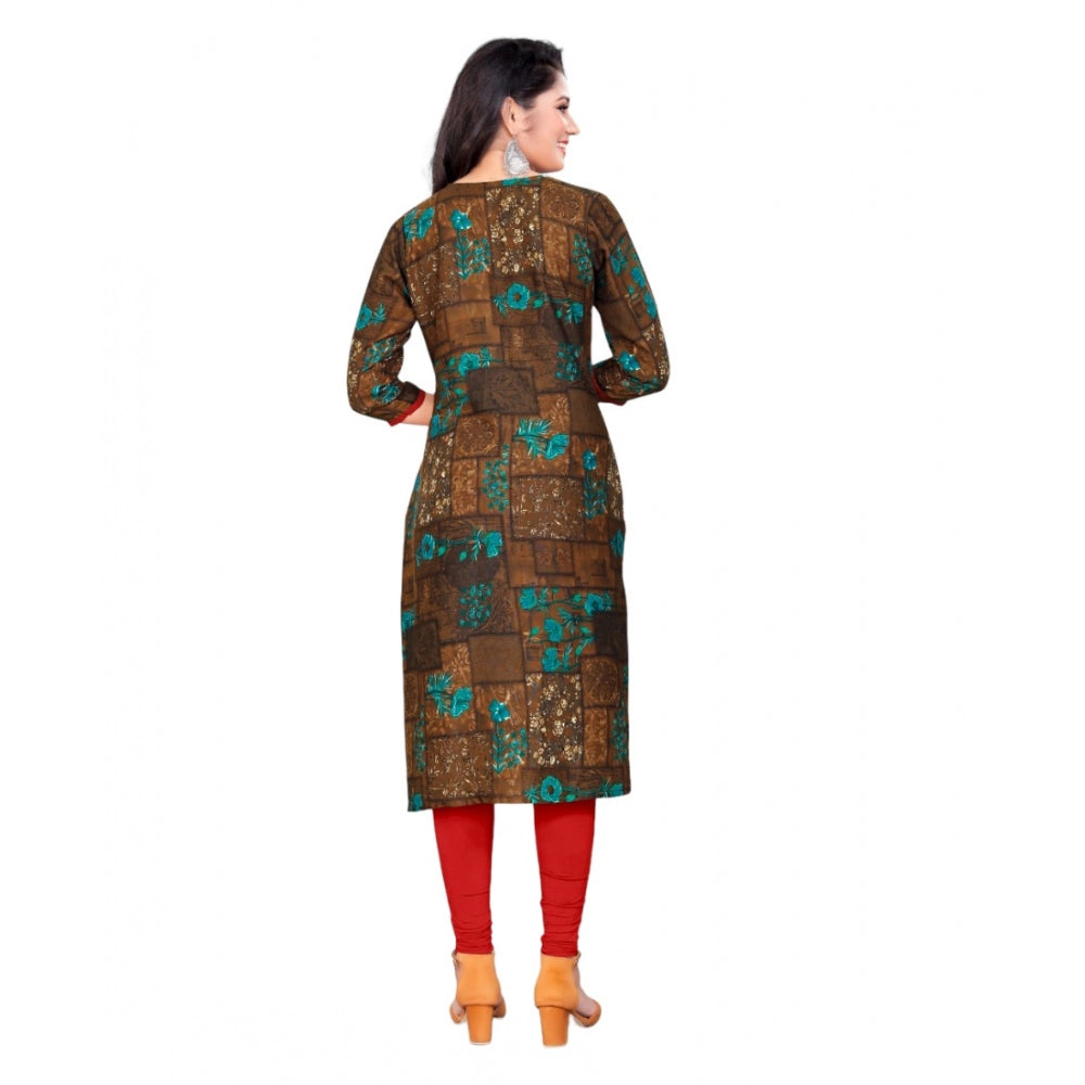 Generic Women's Rayon Foil Printed Straight Kurti (SeaGreen)