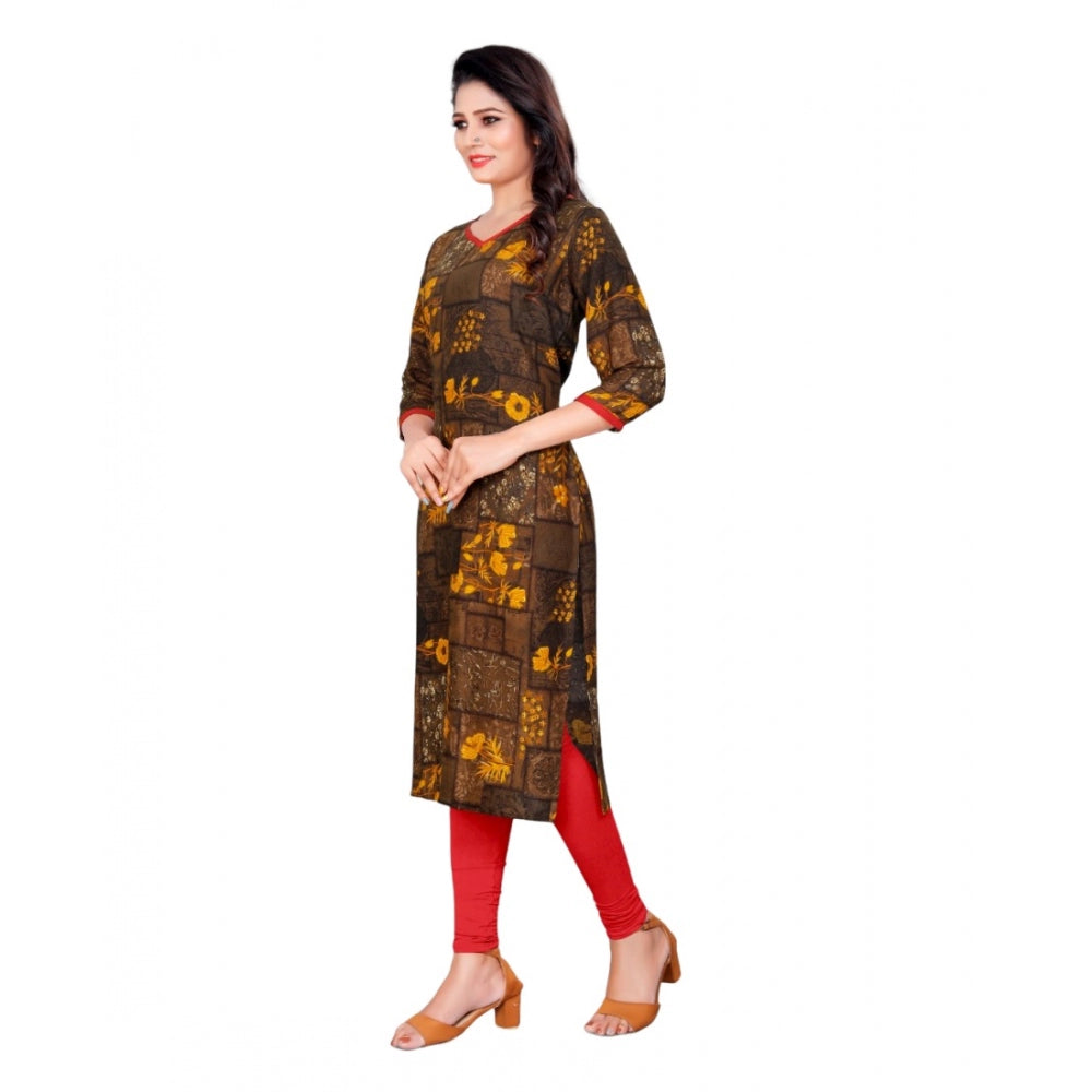 Generic Women's Rayon Foil Printed Straight Kurti (MehandhiGreen)