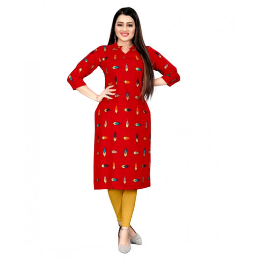 Generic Women's Rayon Foil Printed Straight Kurti (Red)