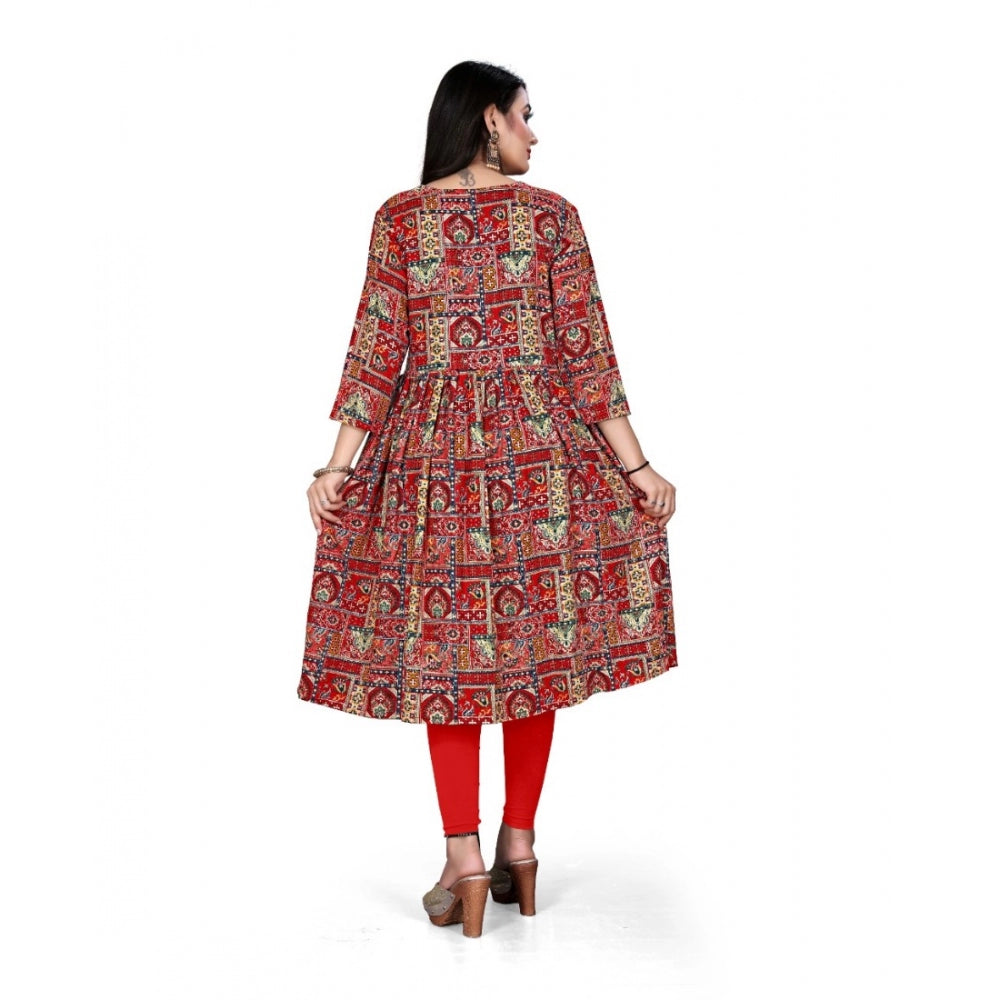 Generic Women's Rayon Foil Printed Straight Kurti (Red)