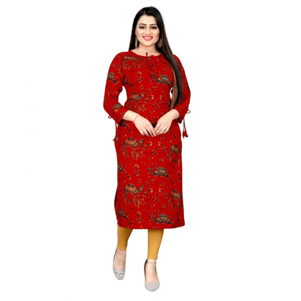 Generic Women's Rayon Foil Printed Straight Kurti (Red)