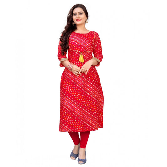 Generic Women's Rayon Foil Printed Straight Kurti (Red)