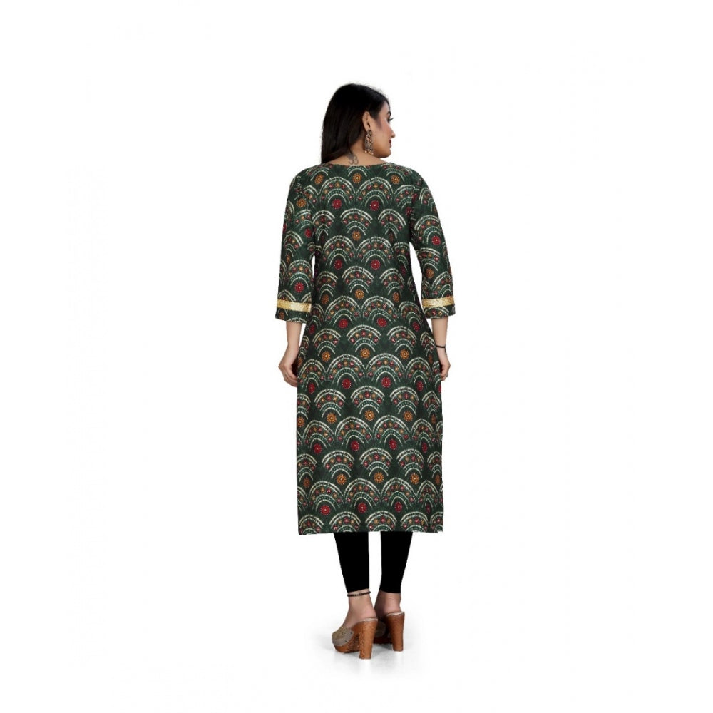 Generic Women's Rayon Foil Printed Straight Kurti (MehandhiGreen)