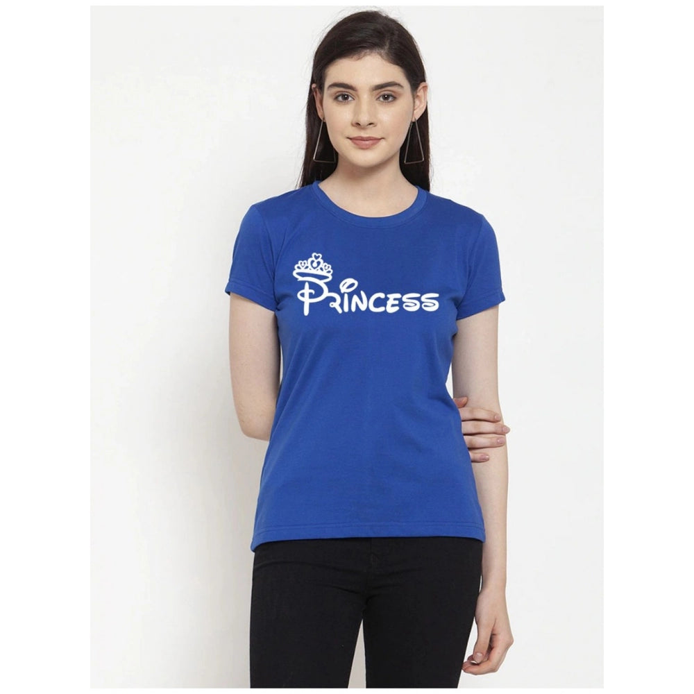 Generic Women's Cotton Blend Princess Printed T-Shirt (Blue)