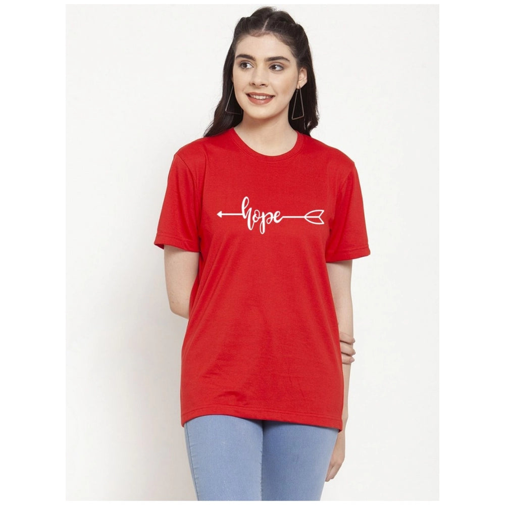 Generic Women's Cotton Blend Hope Printed T-Shirt (Red)