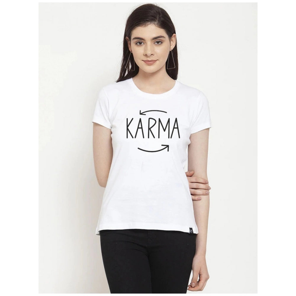 Generic Women's Cotton Blend Karma Printed T-Shirt (White)