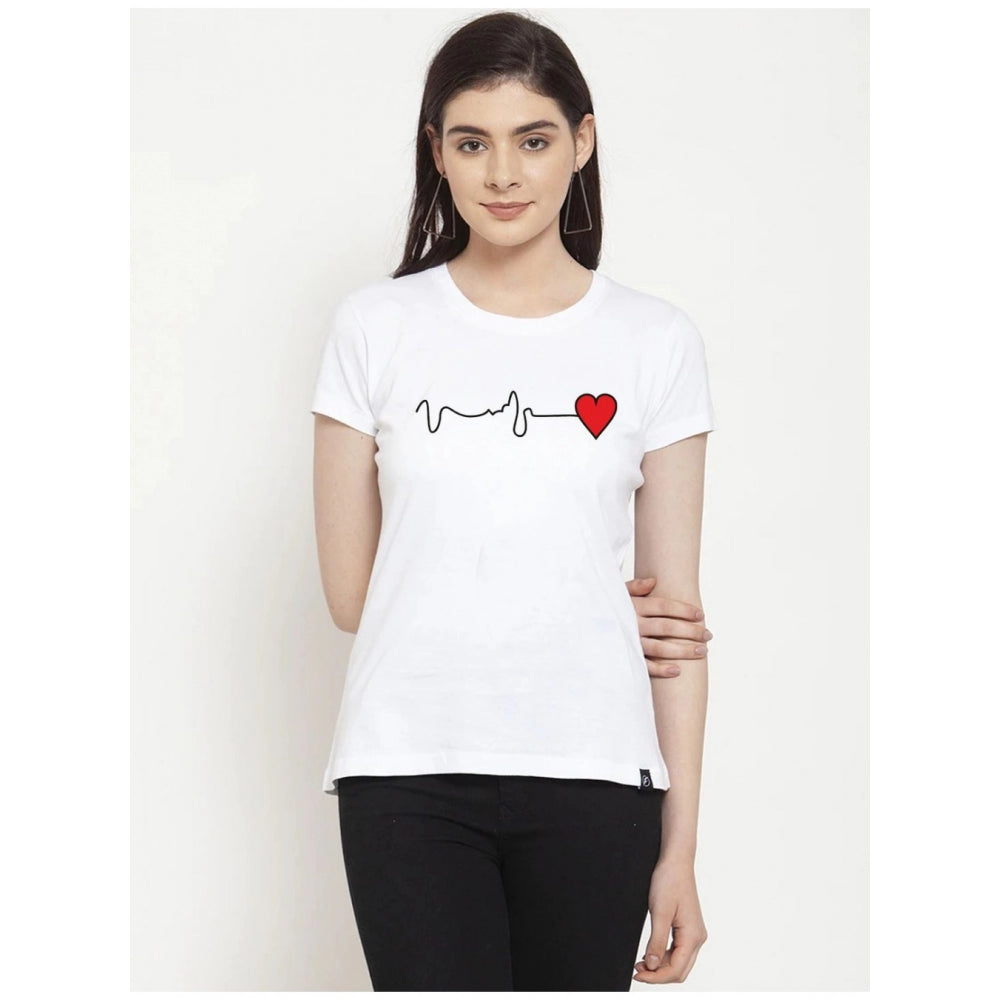 Generic Women's Cotton Blend Waves Printed T-Shirt (White)