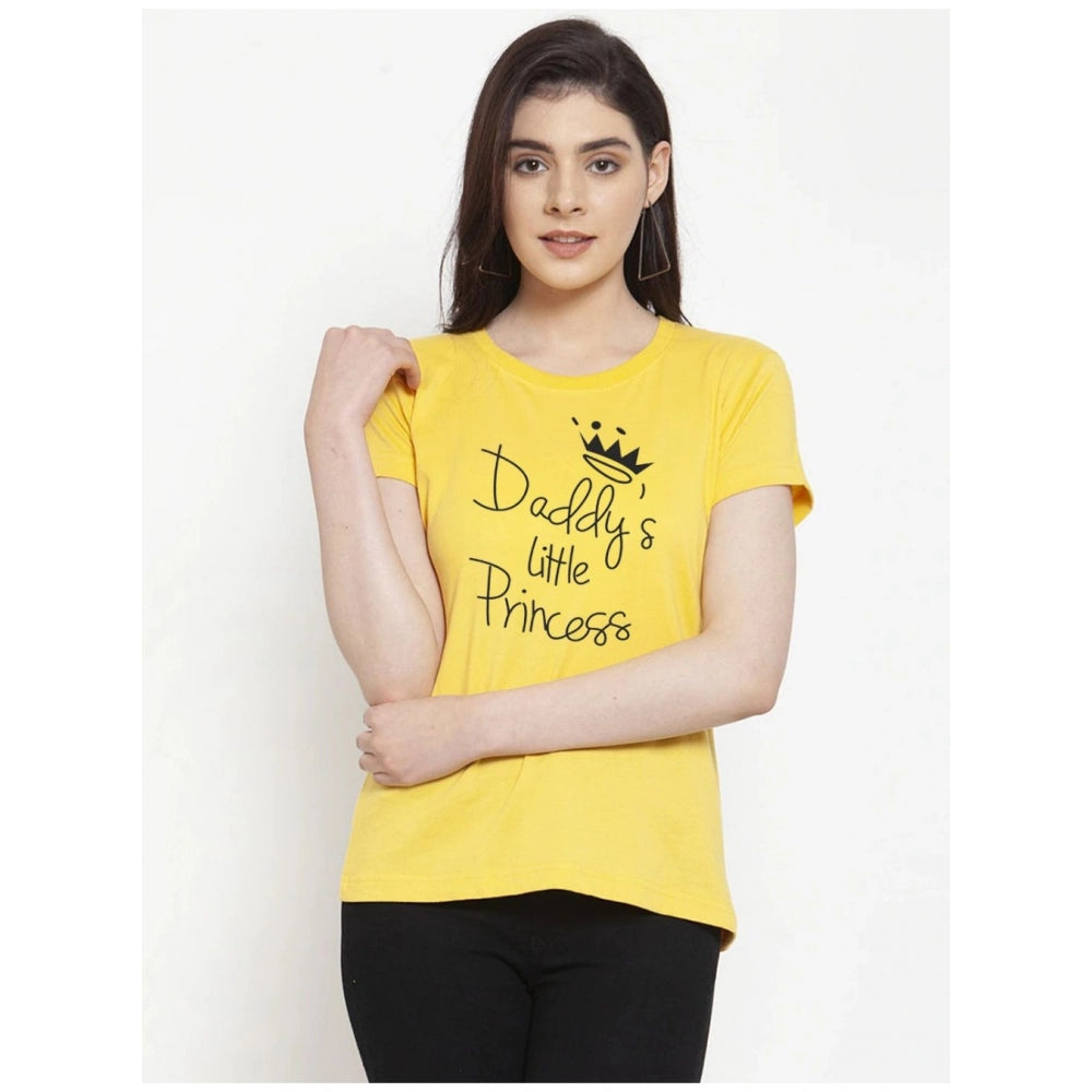 Generic Women's Cotton Blend Daddy's Little Princess Printed T-Shirt (Yellow)